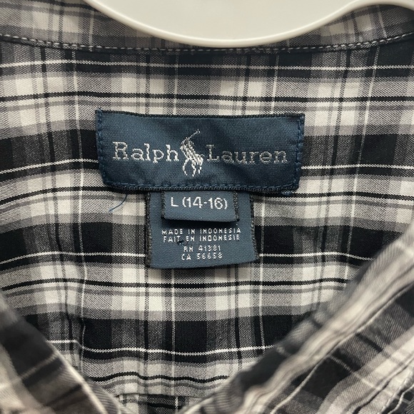 RALPH LAUREN- Boys black/white plaid button down #55 - Picture 3 of 3